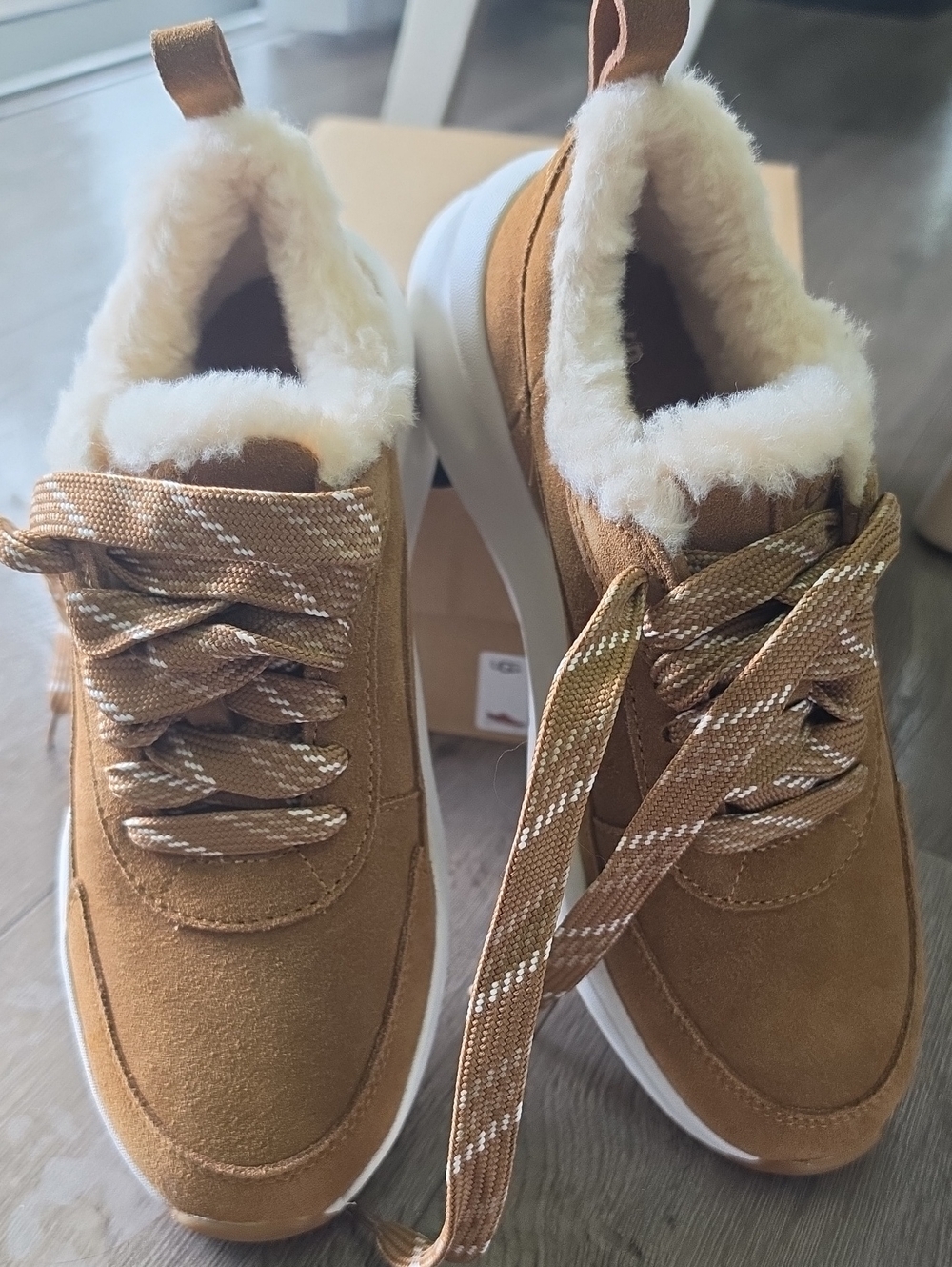 UGG Women's Tan Suede-Look Faux-Shearling Sneakers
